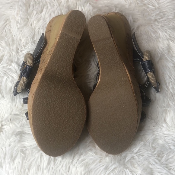 Hype Blue Leather Magnity Espadrille Buckle Slip On Wedge Peep Toe Sandals 7M - Picture 6 of 8